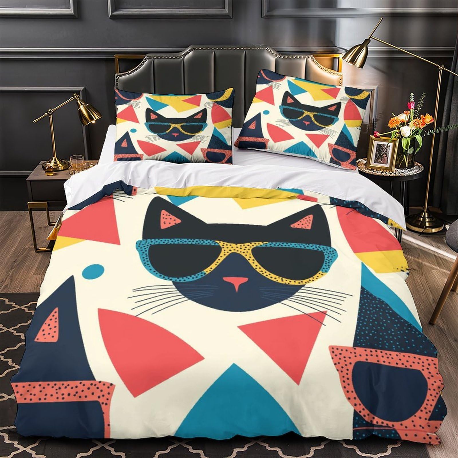 Drap de couette chat king size anti-plis pour simplifier le linge de lit des adultes