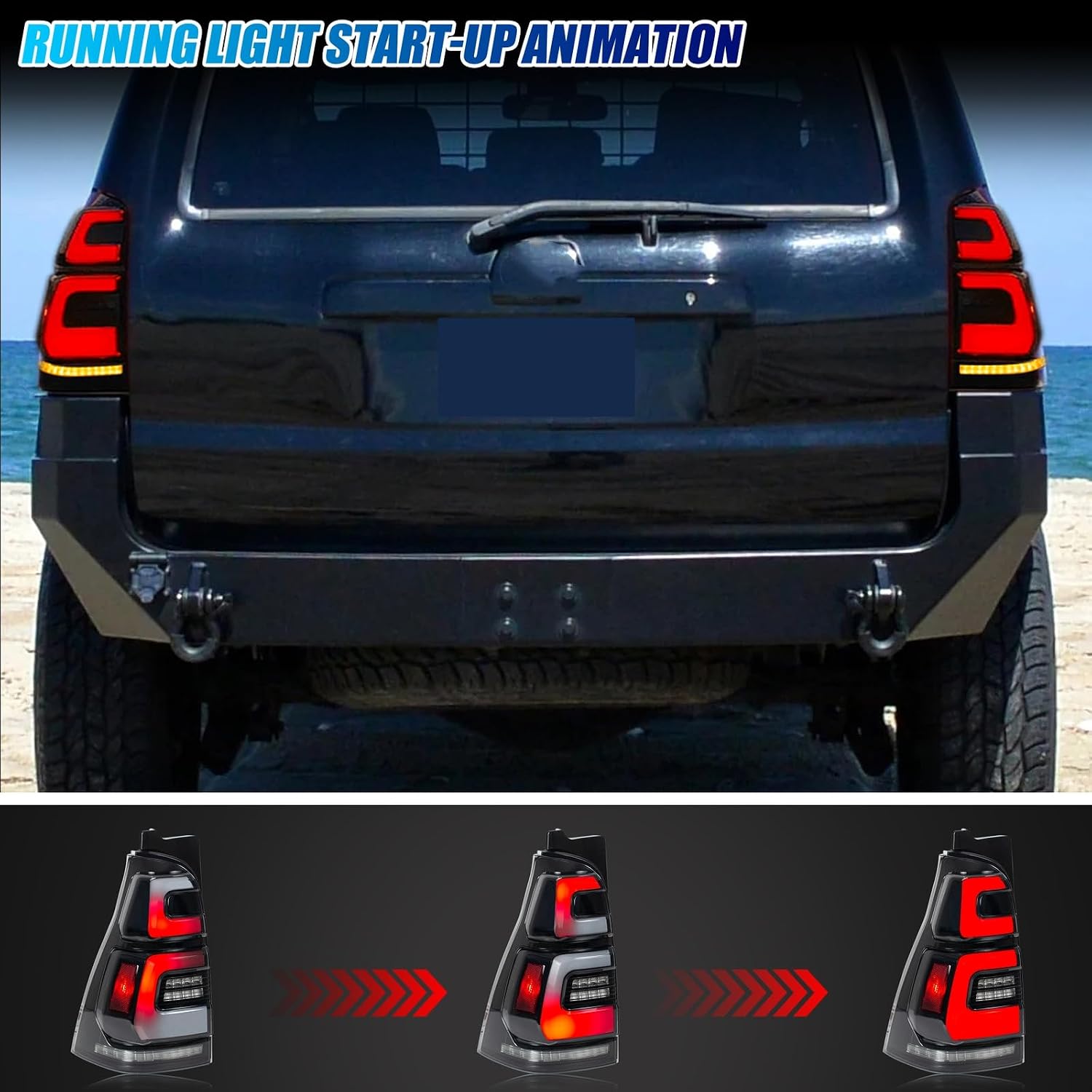 New Accessory Compatible with Toyota 4Runner 2003-2009 4th Gen Full LED Tail Lights with Sequential Turn Signal Dynamic Animation White Rear Lamps Assembly