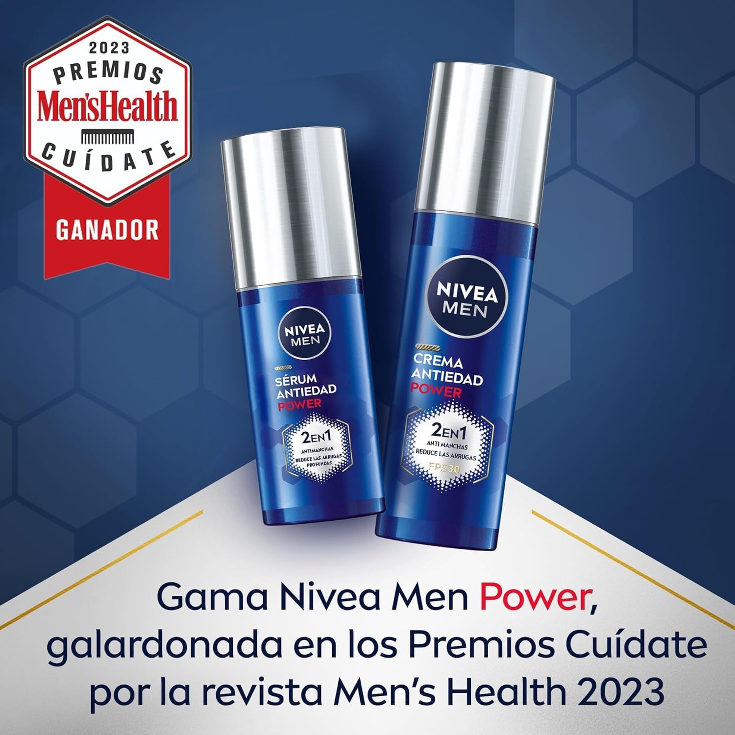 NIVEA MEN POWER Sérum Antiedad 2 en 1 - Serum Facial Hidratante para Hombre - Antimanchas y Antiarrugas - Con Luminous 630 y Ácido Hialurónico - Reduce Arrugas Profundas - Todo tipo de piel - 30 ml