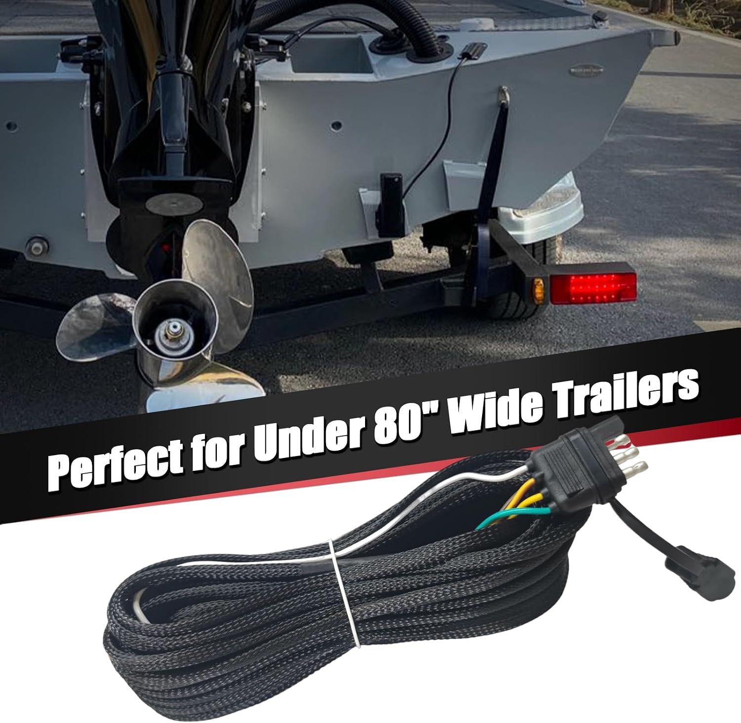 Gonice 36Ft 4 Pin Trailer Wiring Harness Kit with Black Nylon Protective Sleeve, 4 Pin 5 Wire Plug for Enhanced Durability - Wishbond Trailer Wire Kit