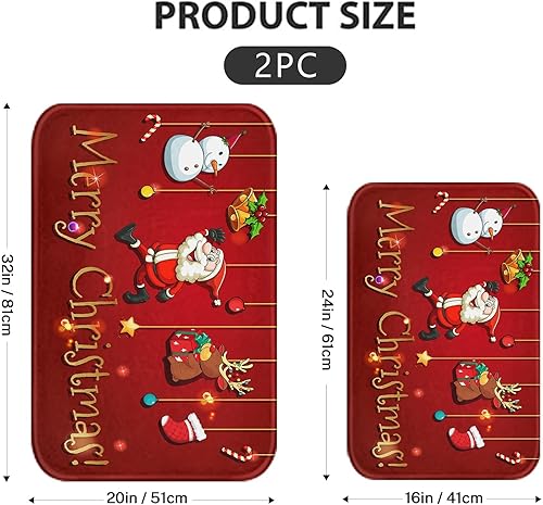 Miniatura 3 de ArtSocket Juego de 2 alfombras de baño de Navidad, diseño de Papá Noel y muñeco de nieve, color rojo, decoración de baño, alfombras de 16 x 24 y 20