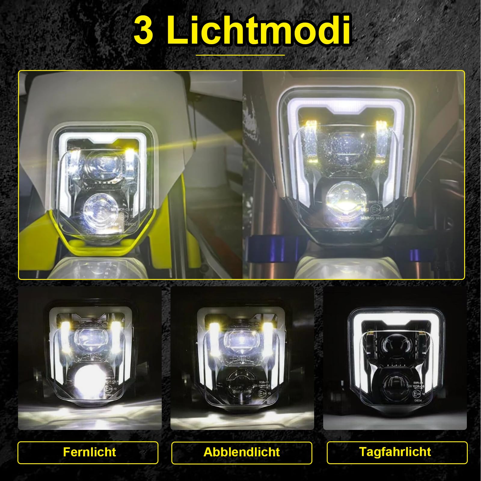 LED Scheinwerfer für Husqvarna 2014-2023 701 Enduro 701 SuperMoto FE250 FE350 FE450 FE501 FE501S TE150 TE250i TE300i (schwarz)