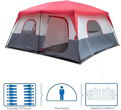 Vasitelan 14 Person Large Multi Room Tent for Family Organizer for Camping Accessories,Portable Cabin Huge Tent with Carry Bag