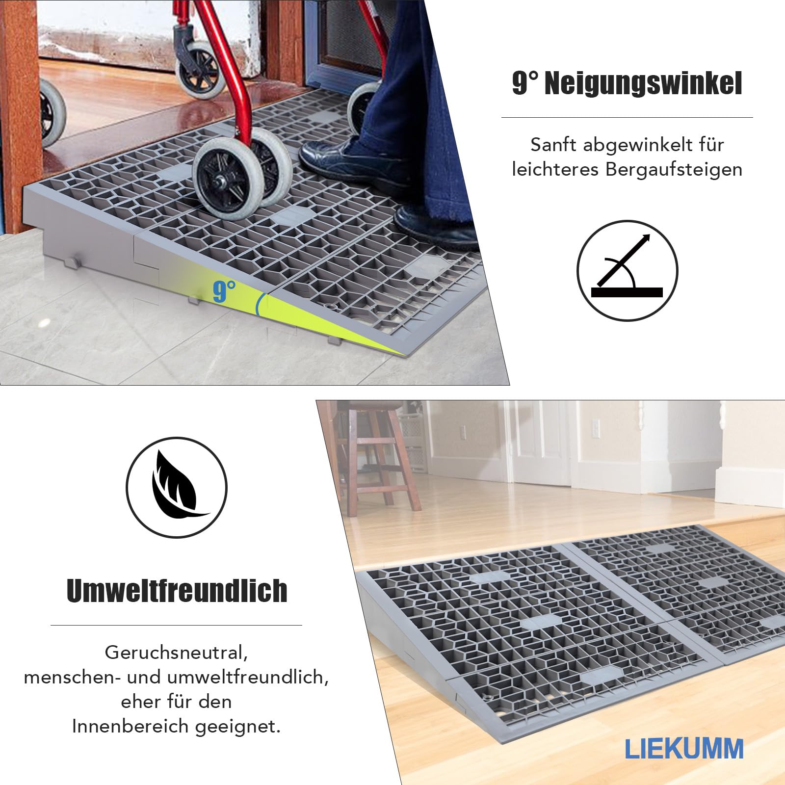 LIEKUMM Rampa do wózka inwalidzkiego, wysokość 2,5 cm, rampa dla osób niepełnosprawnych, pojemność 1400 kg, zdejmowana do progu