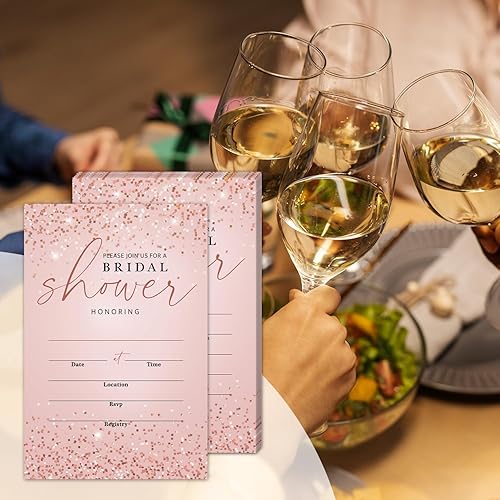 Miniatura 4 de Juego de 25 invitaciones de oro rosa con purpurina con sobres, invitaciones de oro rosa para despedida de soltera, invitaciones de fiesta de boda,