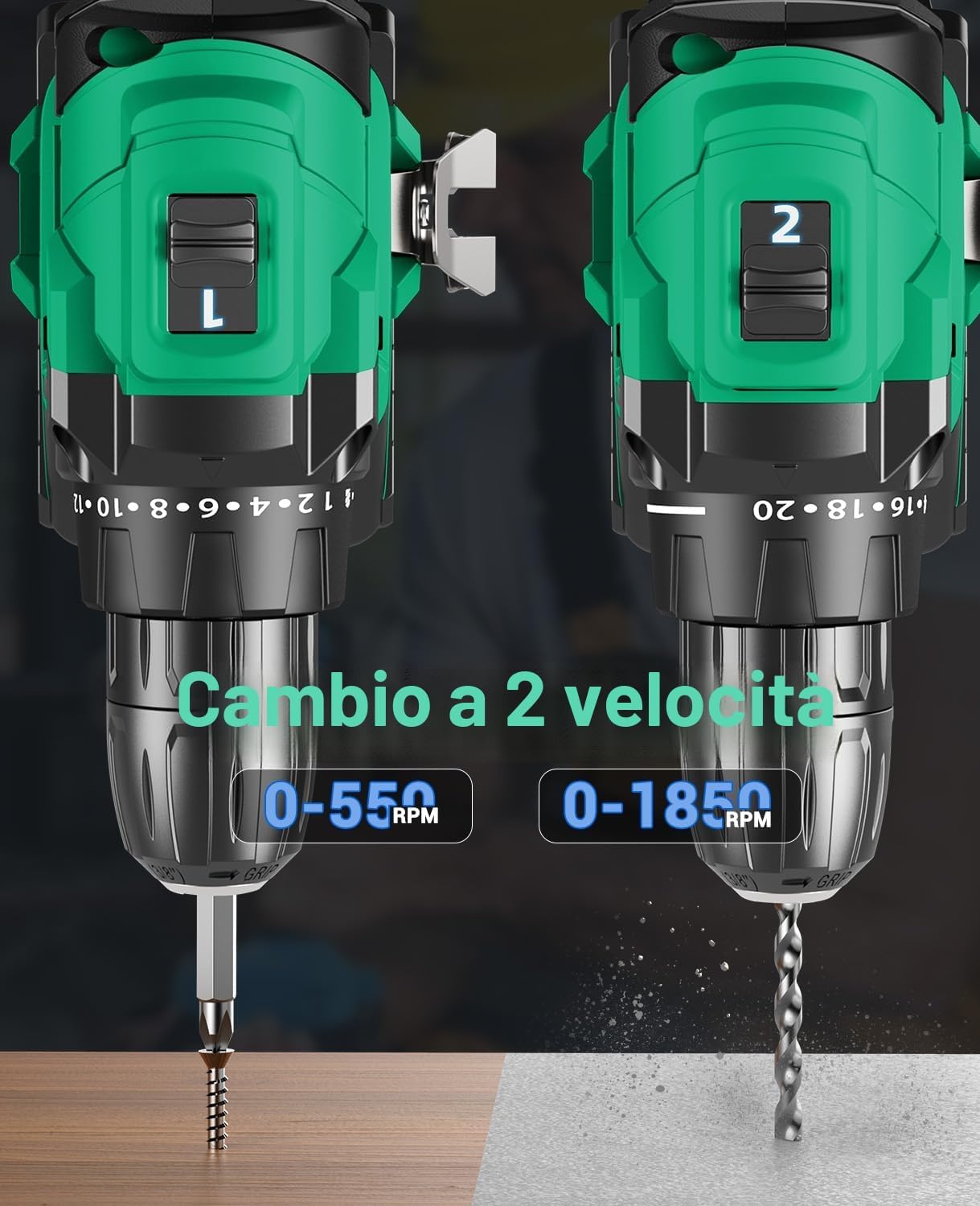 Taladro Atornillador Batería Sin Escobillas, BETENST Atornillador Electrico 21V con 2.0Ah Baterías, 45N.m Taladro Inalámbrico, 20 Ajuste de Par, 20 Accesorios, 2 Velocidad, Luz LED Para Bricolaje