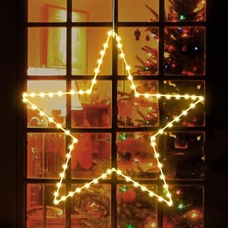 Marchpower Christmas Window Star Silhouette Lights, 19inch 70LED Warm White Large Star Lighted Xmas Decoration - Battery Operated Twinkle Fairy Light Timer Outdoor/Indoor Wedding Party Home Décor-1pc