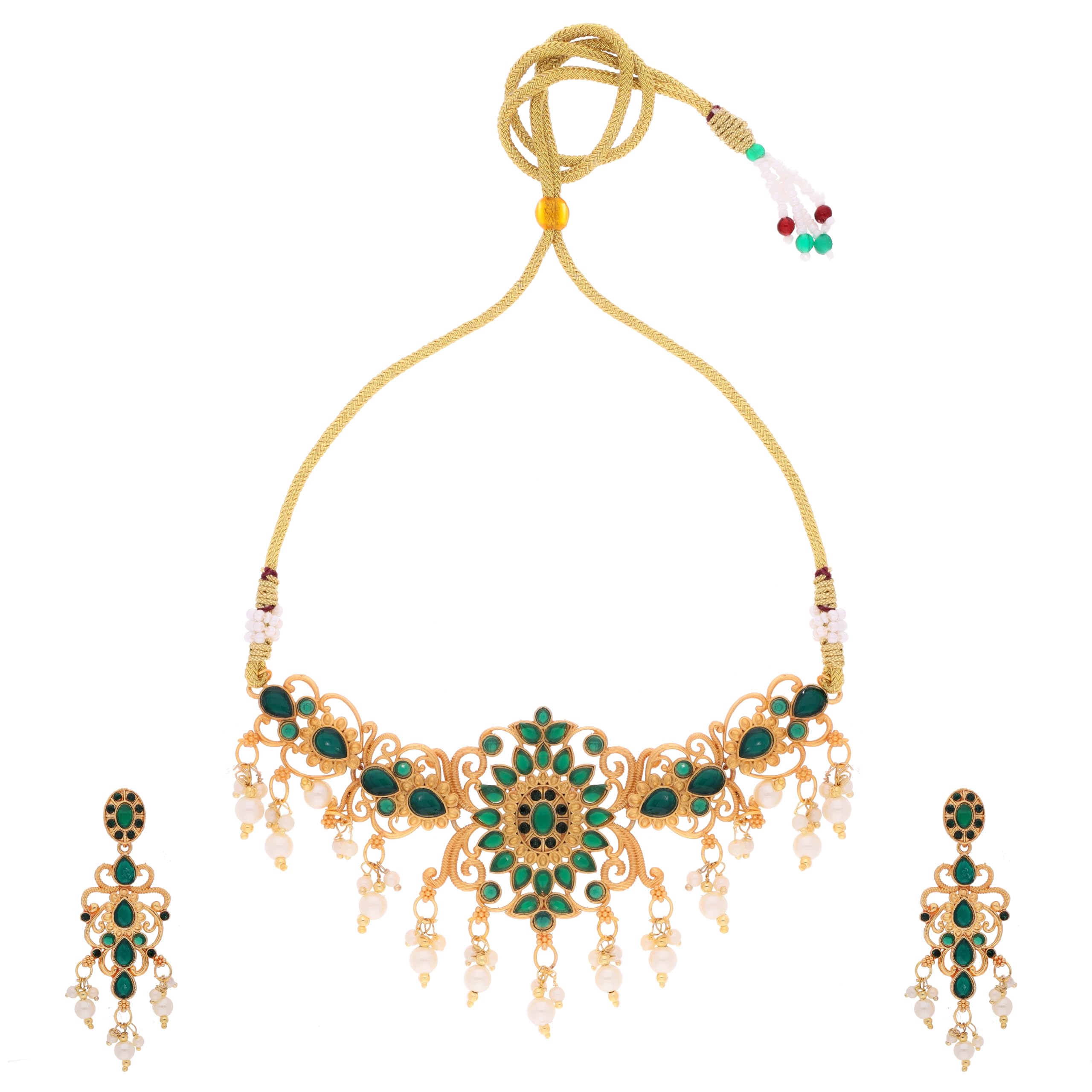 Brado Jewellery Gold plated Indian Traditional Stone & Beads Adjustable Choker Necklace Set with Matching Earrings (B0D6YZ32FS) Amazon Price History, Amazon Price Tracker