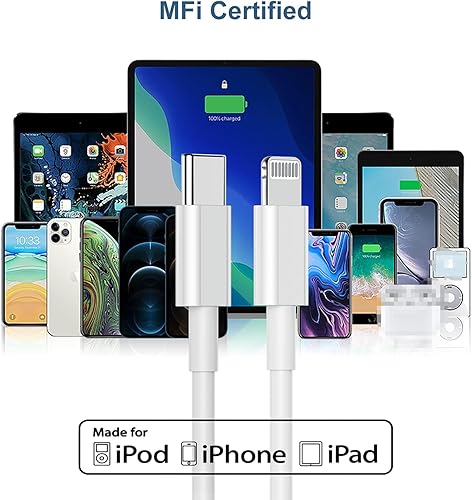 Miniatura 2 de Cable Lightning USB C de 6 pies para iPhone, cable de carga rápida USB a iluminación para iPhone 13 12, cable de carga rápida de 6 pies certificado