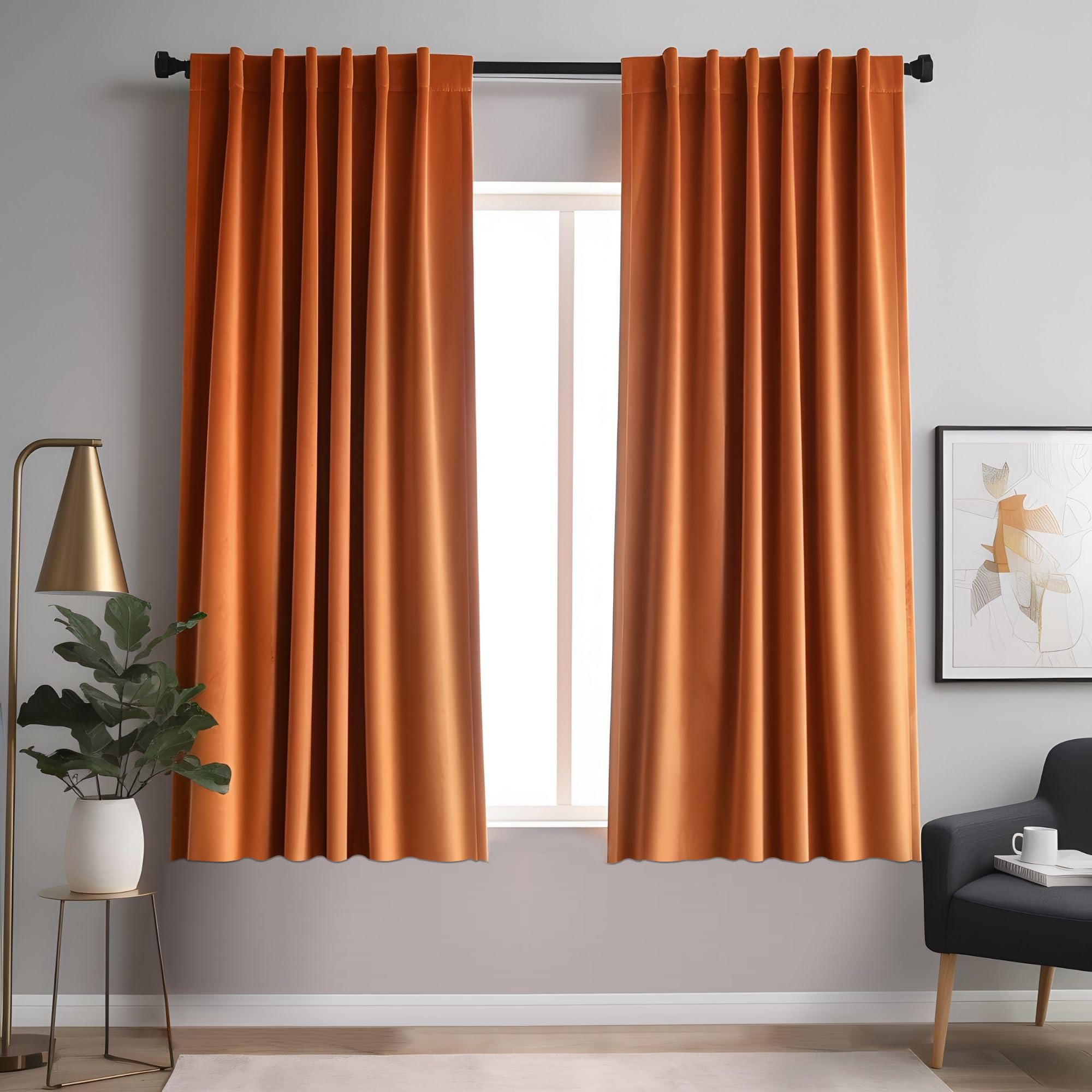 Aljctns Orange Velvet Curtains 63 inches Long Luxury 85% Blackout Curtains for Bedroom Living Room,Thermal Insulated Super Soft Window Drapes Rod Pocket & Back Tab, 52" W x 63 inches,2 Panels Set โ image 1