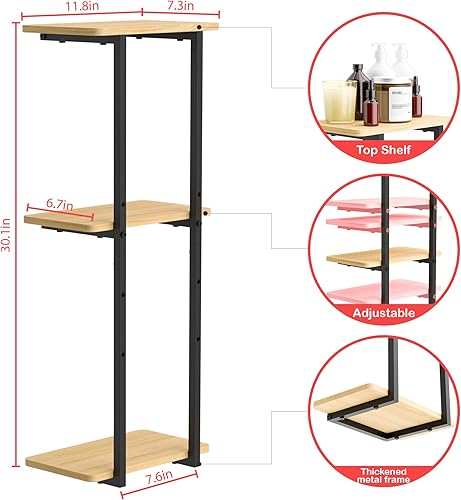 Miniatura 2 de EYOCAL Toallero para baño, soporte de toalla de metal grande montado en la pared con estante de madera para cocina, sala de estar, dormitorio (negro)