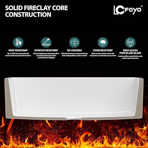 Miniatura 6 de Fregadero de granja blanco de 30 x 18 pulgadas, fregadero de granja de 30 pulgadas, delantal frontal de arcilla refractaria, fregadero rectangular