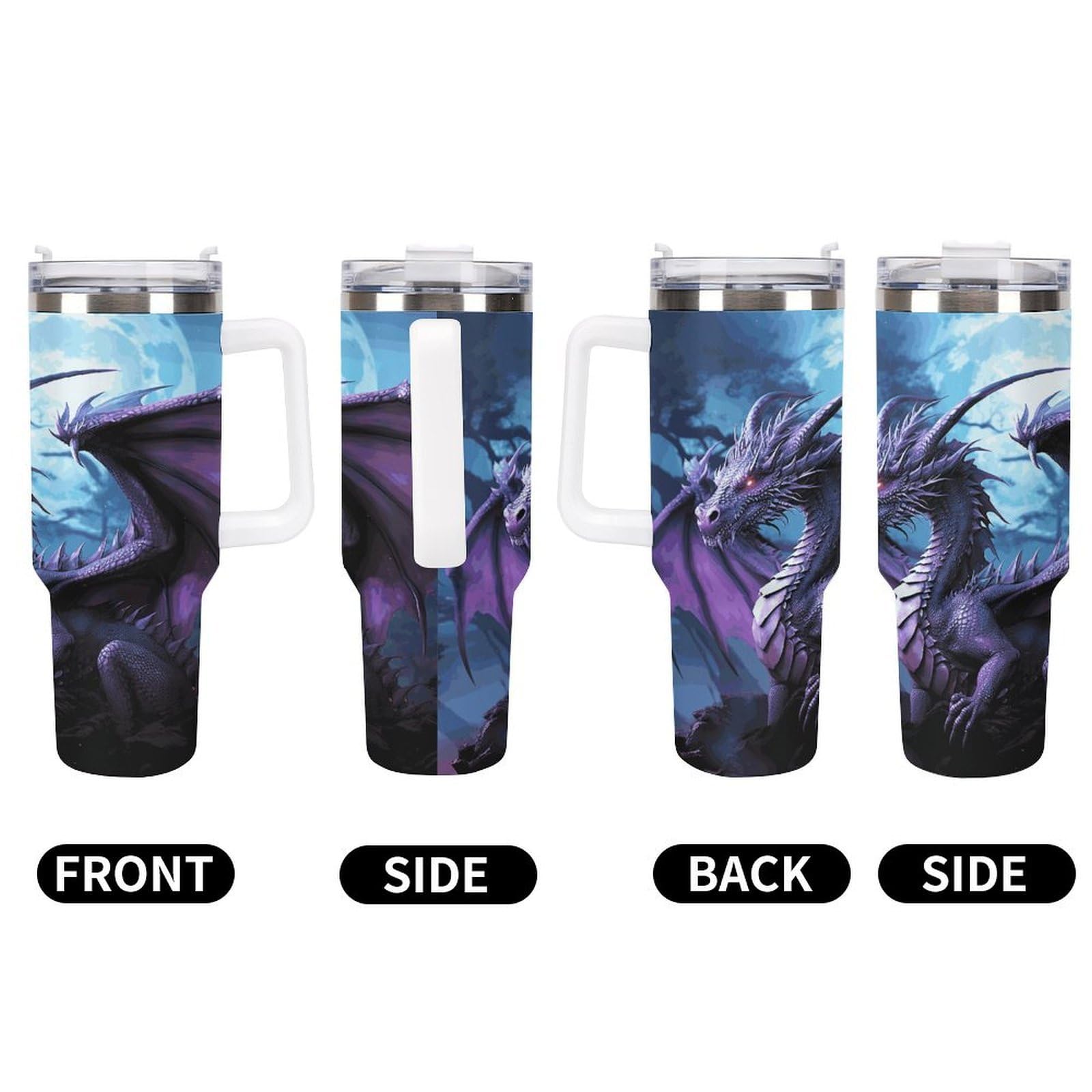 Tazas de luna púrpura con pajita y asa, taza de café con aislamiento al vacío de doble pared, botellas de agua para café helado, té, bebida caliente y fría
