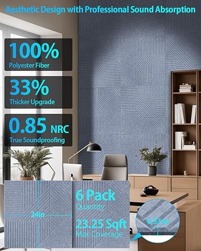 Miniatura 6 de Paquete de 6 paneles acústicos de 23.6 x 23.6 x 0.5 pulgadas, gris cemento claro