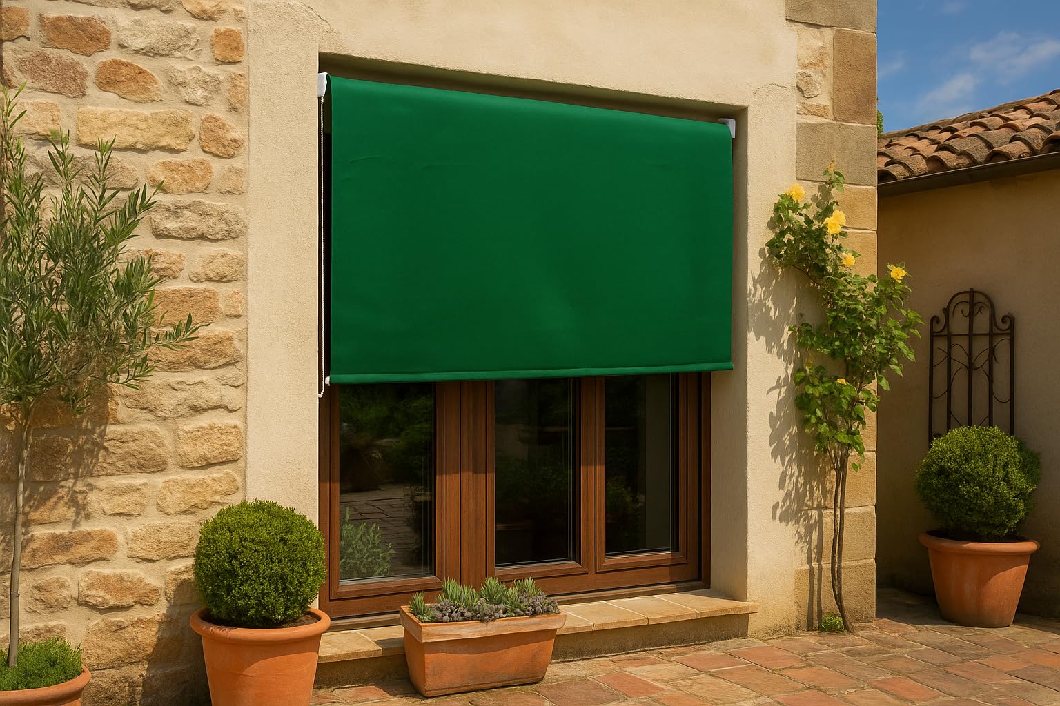 Linea Garden Friend Tenda da sole a Caduta con rullo in alluminio e copertura in poliestere, attacco a soffitto, Altezza 250 cm, Lunghezza 200 cm, colore verde unito