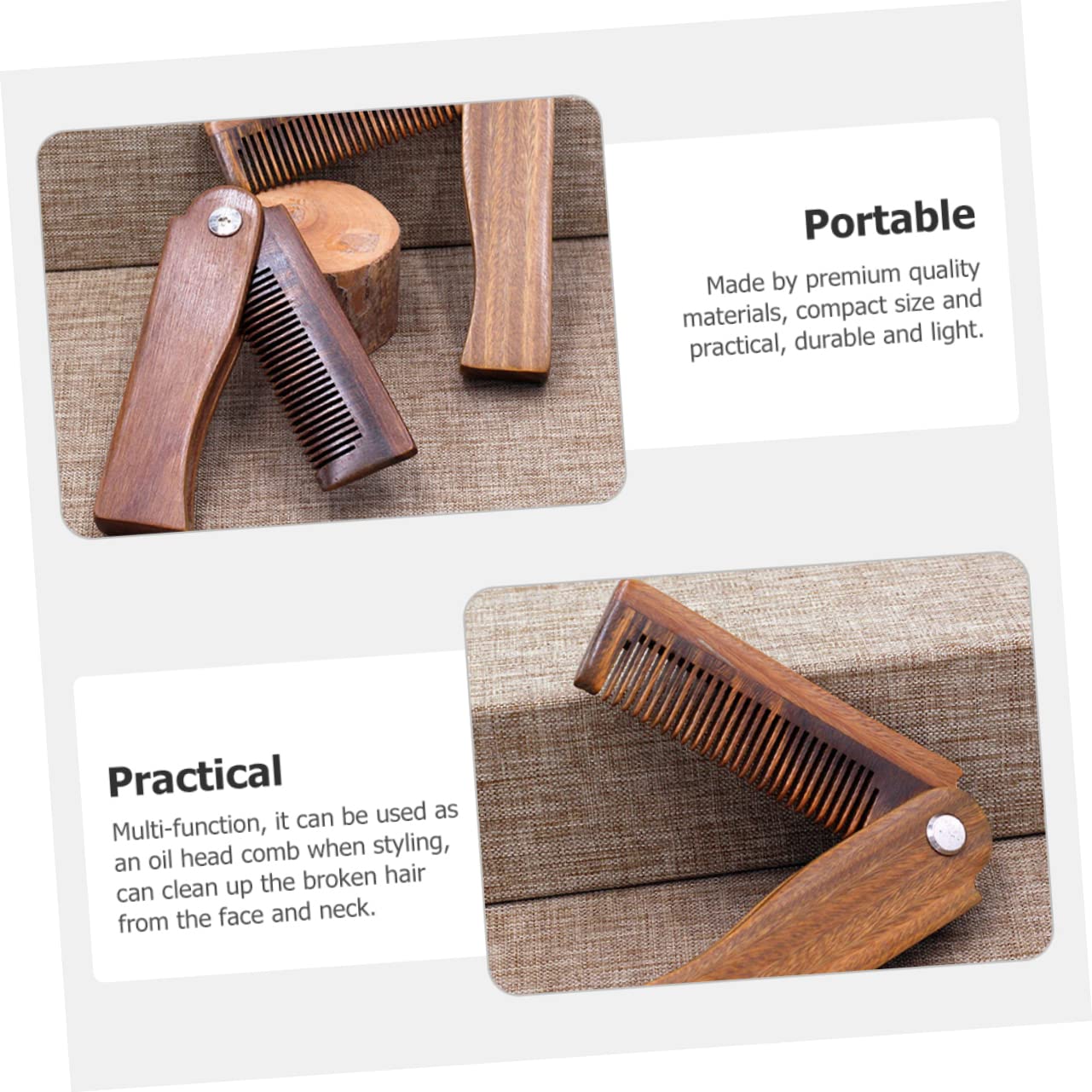Didiseaon 5 Juegos De Peines De Madera Para Barba Con Estuche Plegables Para Bigote De Viaje Multifuncionales.
