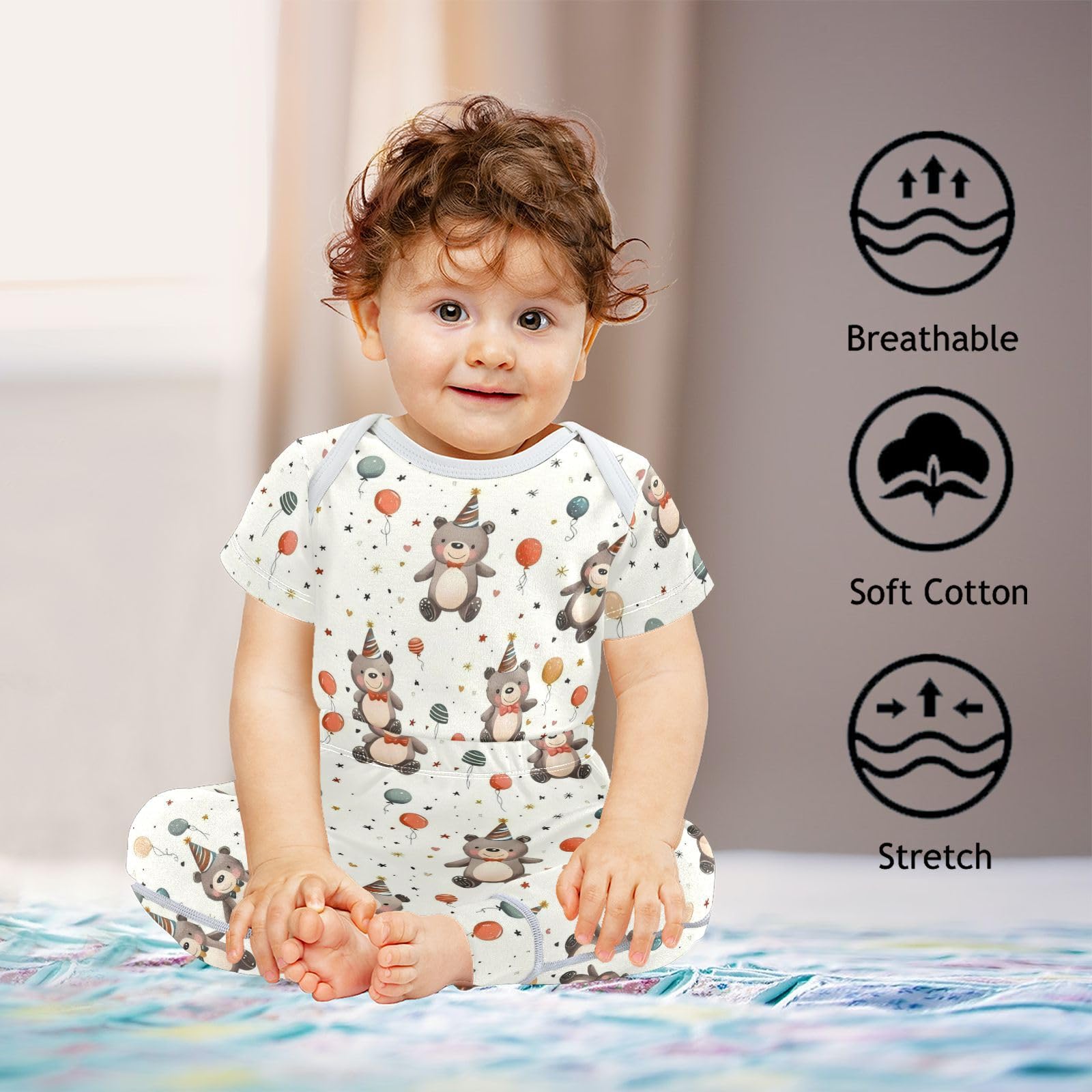 vvfelixl Baby Clothes Little Bear Wearing Hat Baby Bodysuits Set Unisex Short Sleeve Babys Pants Sets 0-3M