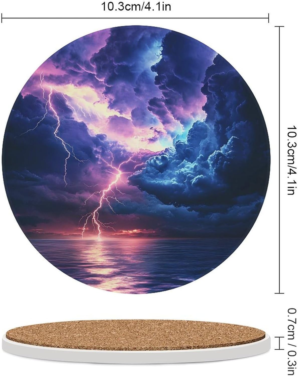 Seastorm Round Ceramic Coasters Print Drinks Absorbent with Cork Base for Home Decor Gifts 4 Inch