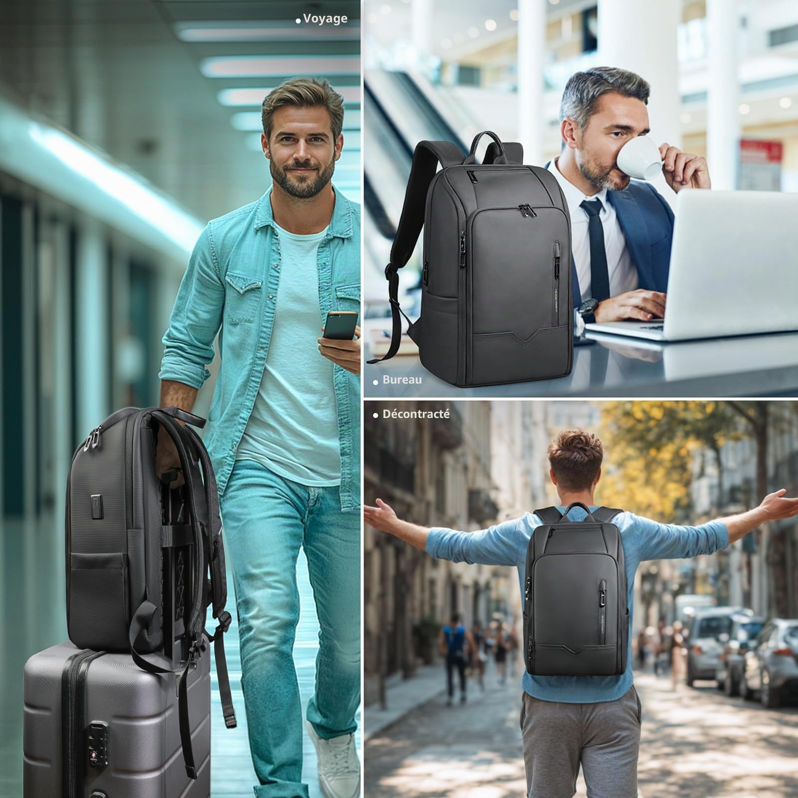 Sac à dos Homme pour Ordinateur Portable 15.6 Pouces | Unisexe Bagage à main Laptop étanche pour le bureau, le voyage, l'université avec port USB