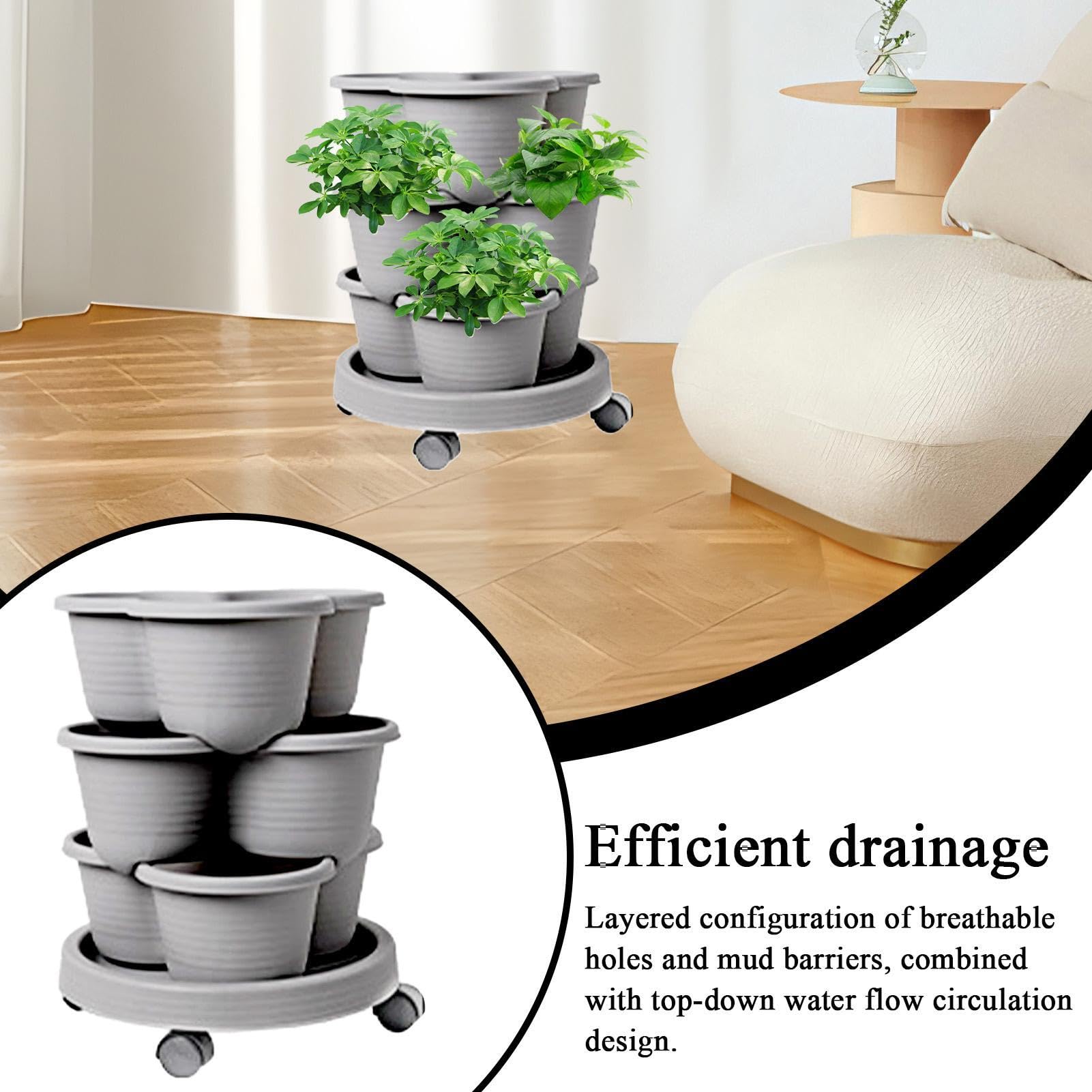 Torre de Jardín De Cultivo En Contenedor Con Ruedas Extraíbles | Macetas Jardín Apilables En Torre Para Interior y Exterior, Verduras, Suculentas, Flores y