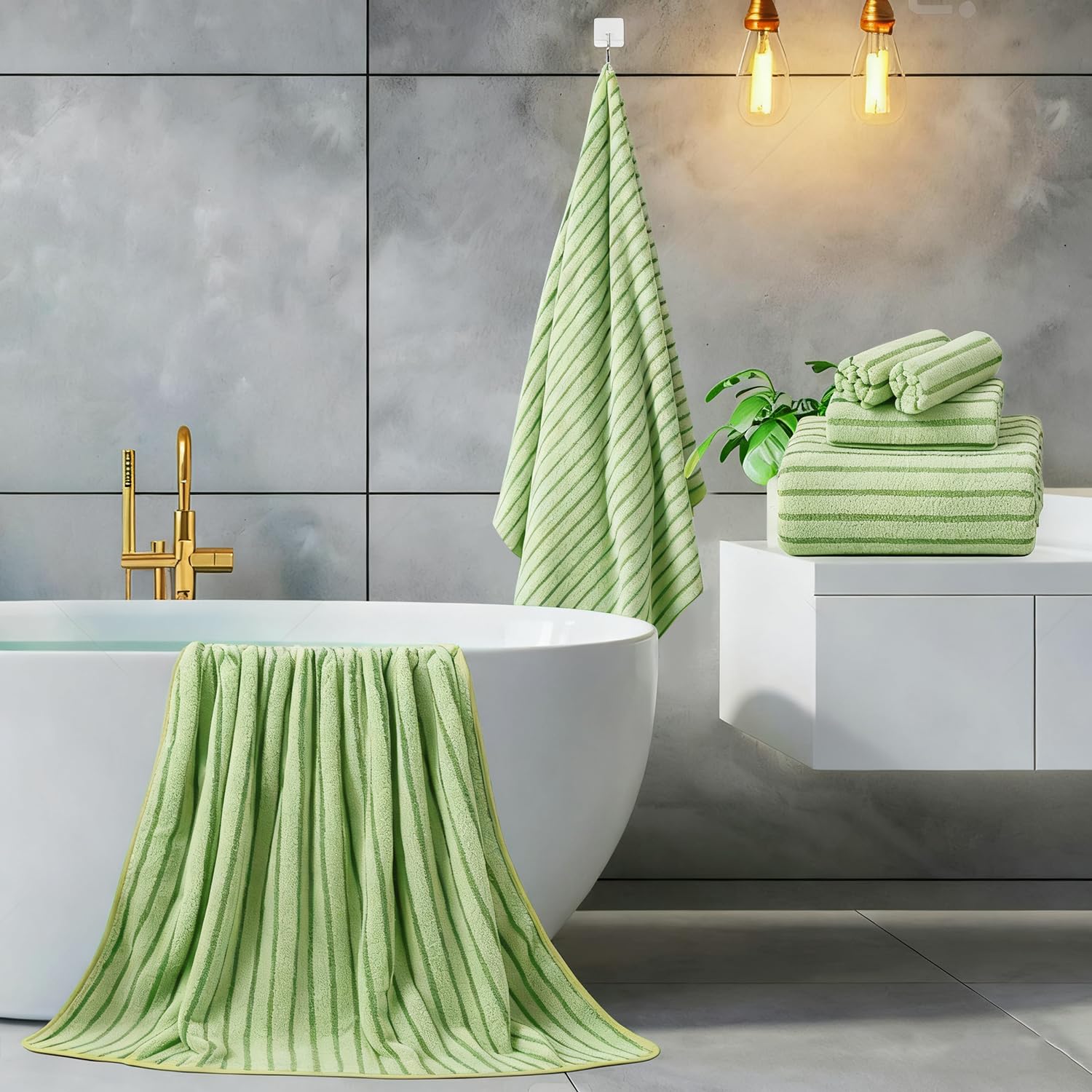 Mistyrose Confezione da 4 asciugamani da bagno grandi, in microfibra, assorbenti, XL, super morbidi, ad asciugatura rapida, per famiglia, hotel, spa, palestra, confezione da 4 (verde frutta