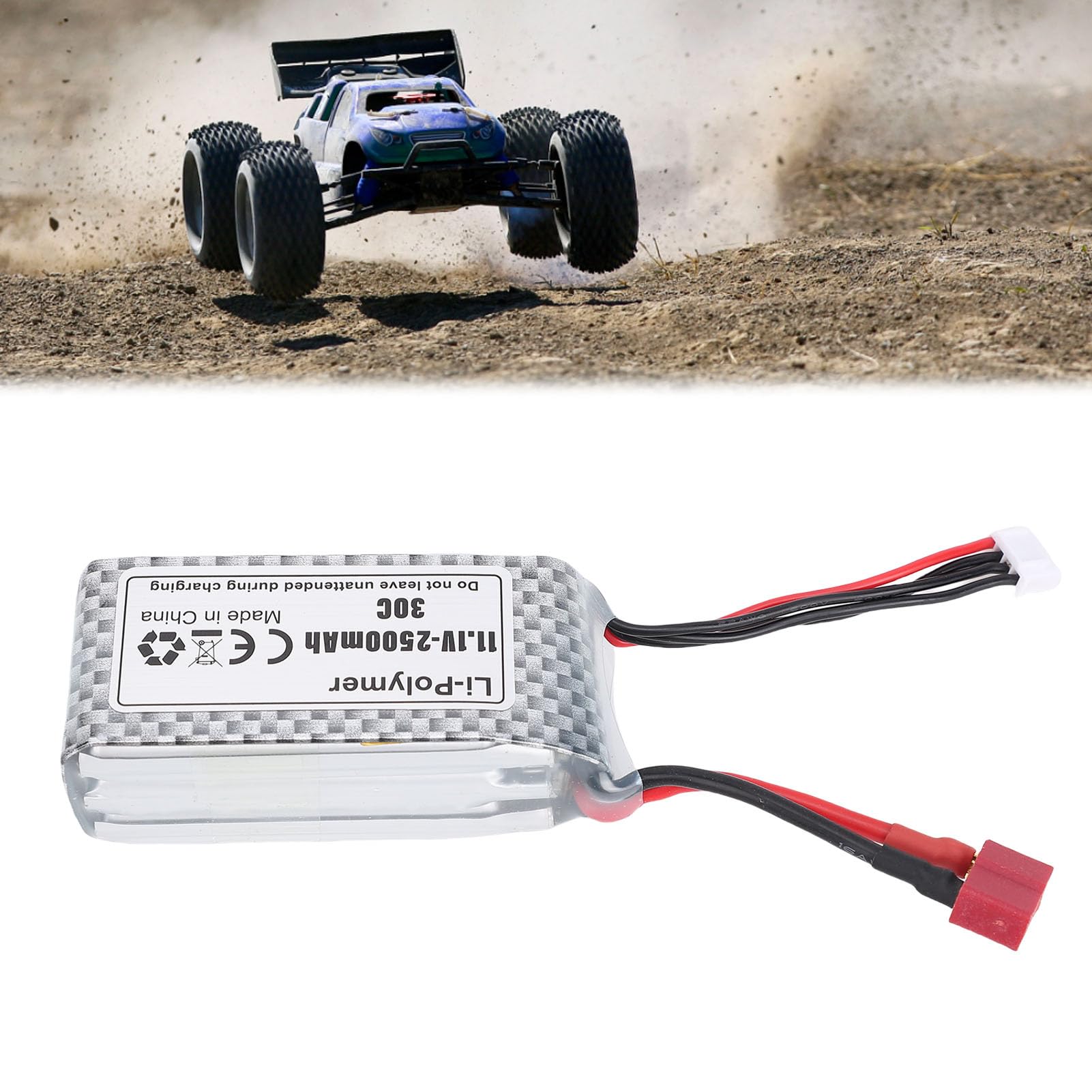 Batería de Barco RC de Alto Voltaje Recargable 2500mAh T Plug 3S, Aceleración Rápida para Coches y Barcos RC, Aplicable para Carreras y Escalada Li-Ion 11,1V 2500mAh