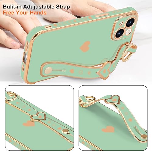 Miniatura 6 de Funda para iPhone 14 con correa chapada en forma de corazón para mujeres y niñas, protector de lente de cámara de silicona suave, a prueba