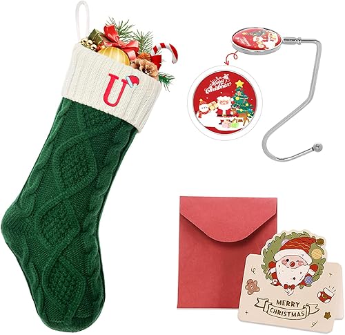 Miniatura 90 de Ulico Medias de Navidad con iniciales, calcetines de Navidad de punto con monograma bordado grande de 18 pulgadas, calcetín de Navidad para niños