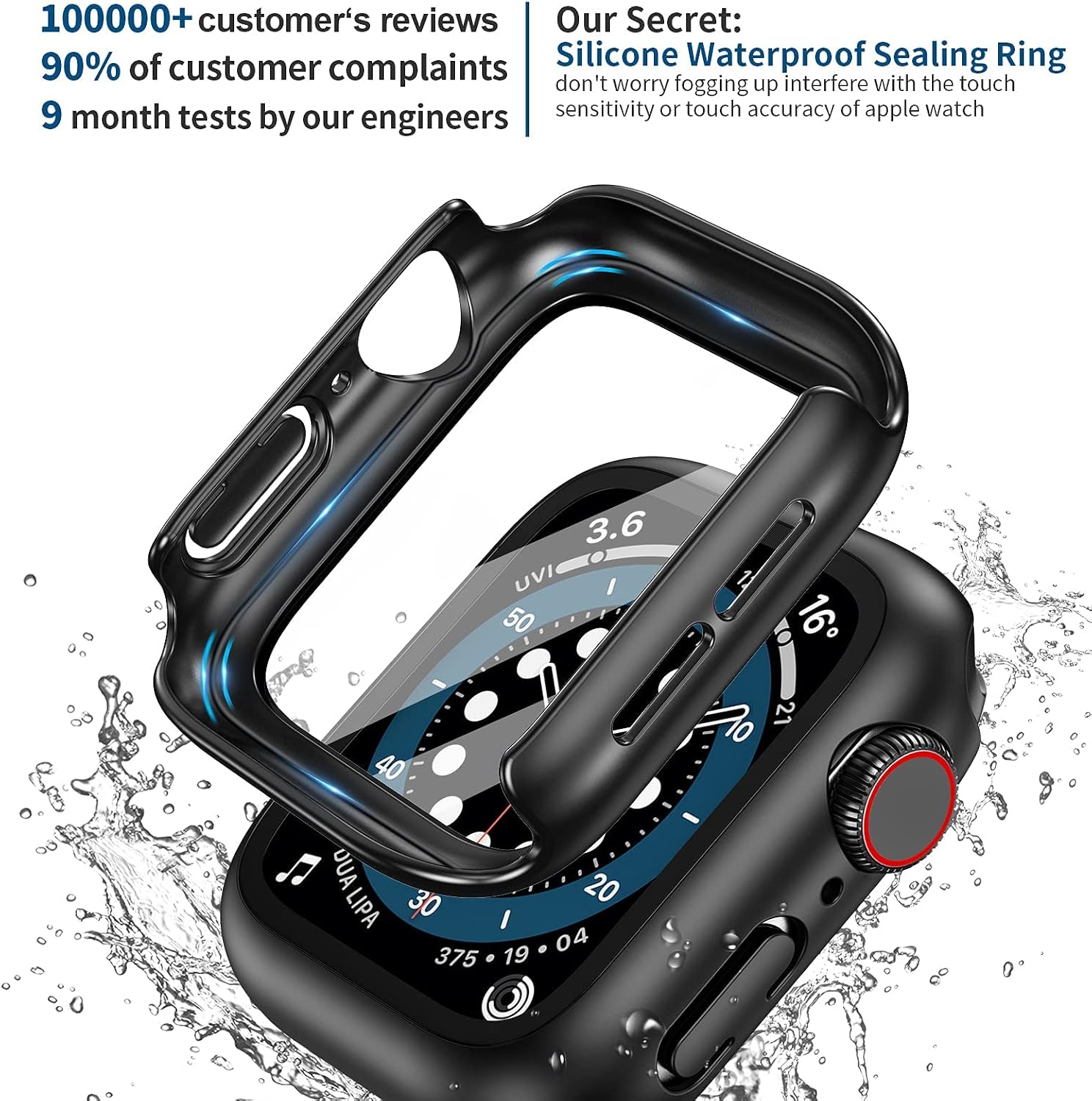 BELONGME [2 Pack] Compatible for Apple Watch Series 7 SE 6 5 4 Screen Protector Case 45mm 44mm 41mm 40mm, Waterproof Hard PC Full Protective Cover Bumper for iWatch Case Men Women (40mm Black).