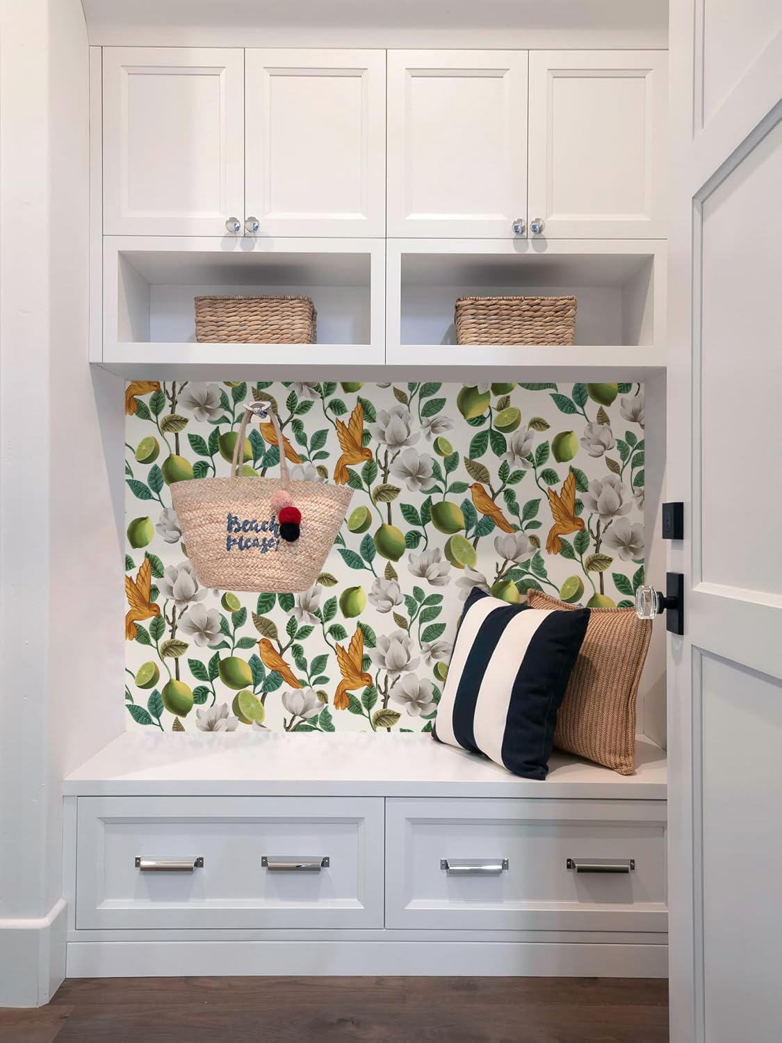 Floral Peel and Stick Wallpaper Vintage Contact Paper 16.9inch x 118.1inch Flower Wallpaper Peel and Stick Bird Floral Self Adhesive Furniture Decorative Lemon Flower Removable Contact Paper