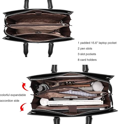 Miniatura 4 de Maletín de cuero para mujer portátil 15.6 pulgadas delgado negocios damas trabajo bolso de hombro