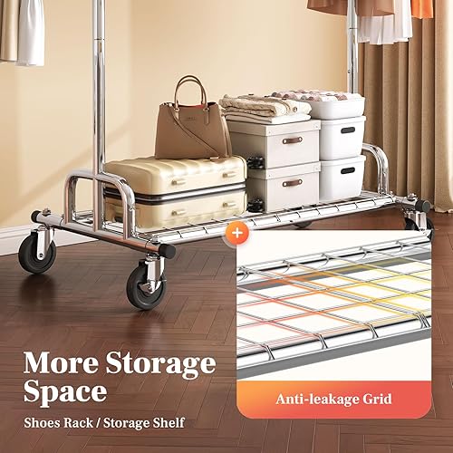 Vista 15 de HOKEEPER Perchero de ropa rodante para colgar ropa, perchero portátil con ruedas bloqueables, perchero comercial resistente para dormitorio, sala