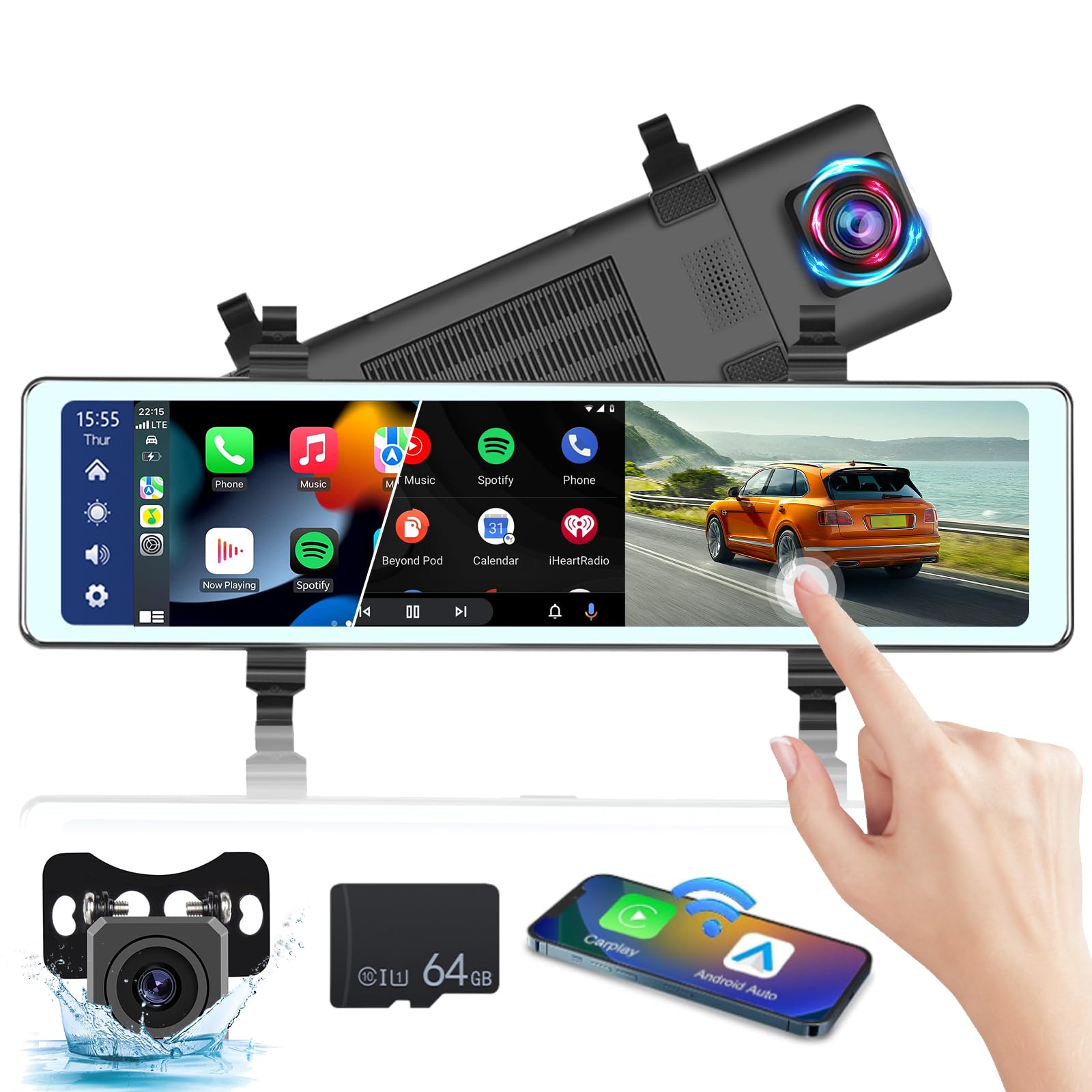 11.26 インチ ダッシュカム Carplay & Android Amazon.com: NHOPEEW 11.26 inch Rear View Mirror Camera with