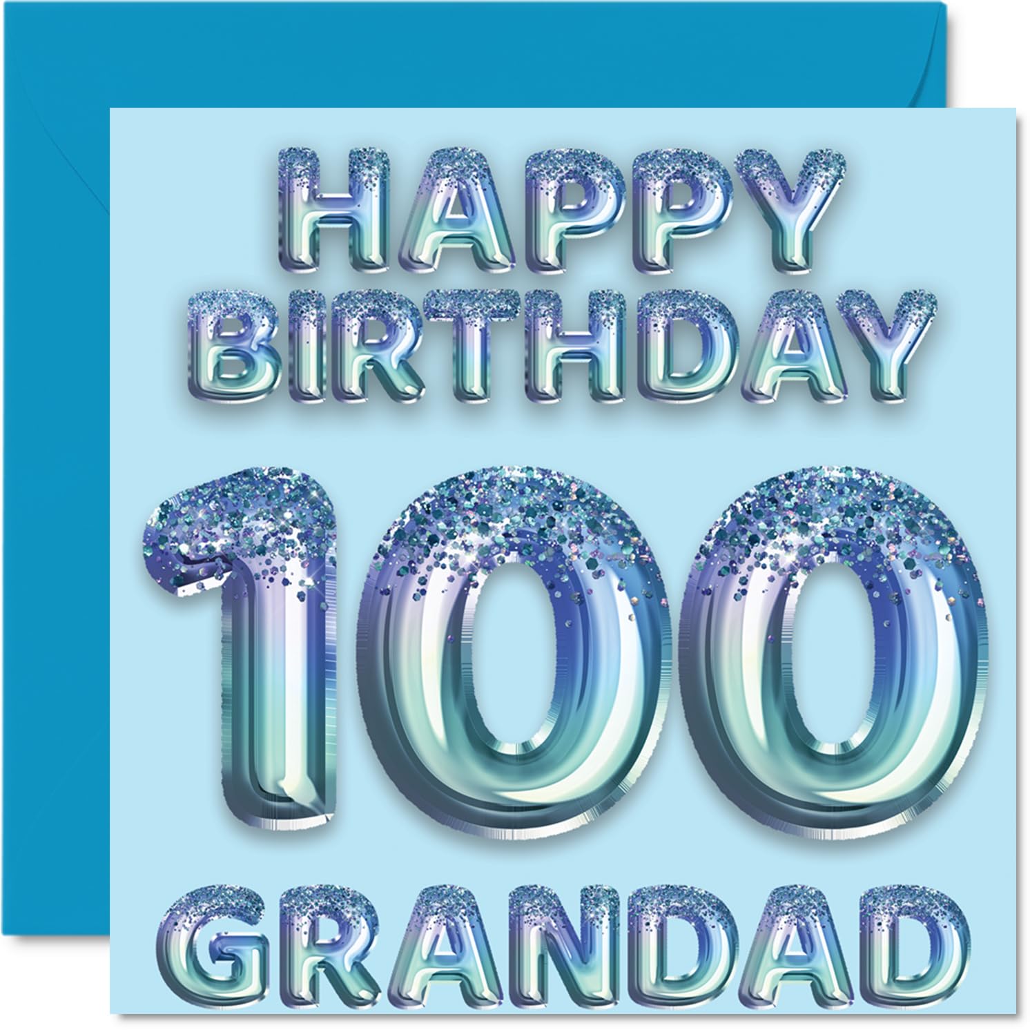 100th Birthday Card for Grandad - Blue Glitter Party Balloons - Happy Birthday Cards for 100 Year Old Grandad from Grandson Granddaughter, 145mm Bday Greeting Cards Gift