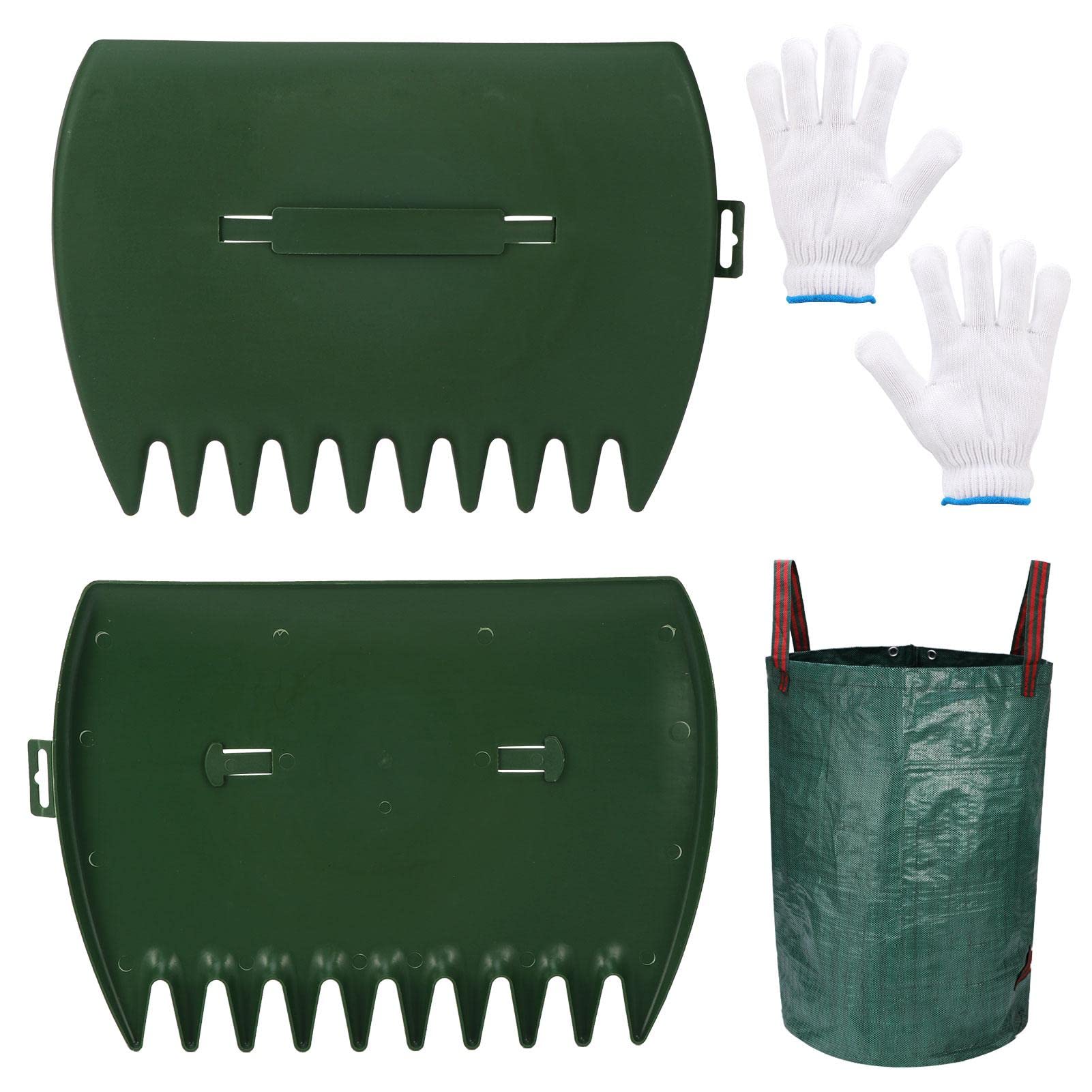 POHOVE Large Leaf Scoops Hand Rakes - Includes 32 Gallons Garden Leaf Bag & Work Gloves,Garden Leaf Grabber, Handheld Rakes For Gardening Leaf, Grass Clippings and Trash