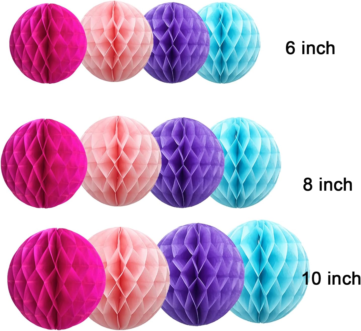 CC wonderland zone 12pcs Hot Pink Purple and Pastel Blue Paper Honeycomb Balls,Hanging Tissue Pom poms for Girls Baby Shower Ocean Theme Under The Sea Birthday Party Decorations