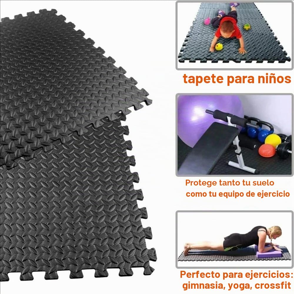 Suelo Gimnasio,Suelo Gym,Suelo Gimnasio Caucho,48 PCS,30x30cm,Antideslizante,Protección de Goma Espuma,Adecuado para Deportes,Yoga,Fitness,Protección contra Caídas,al Aire Libre,de EVA,Negro