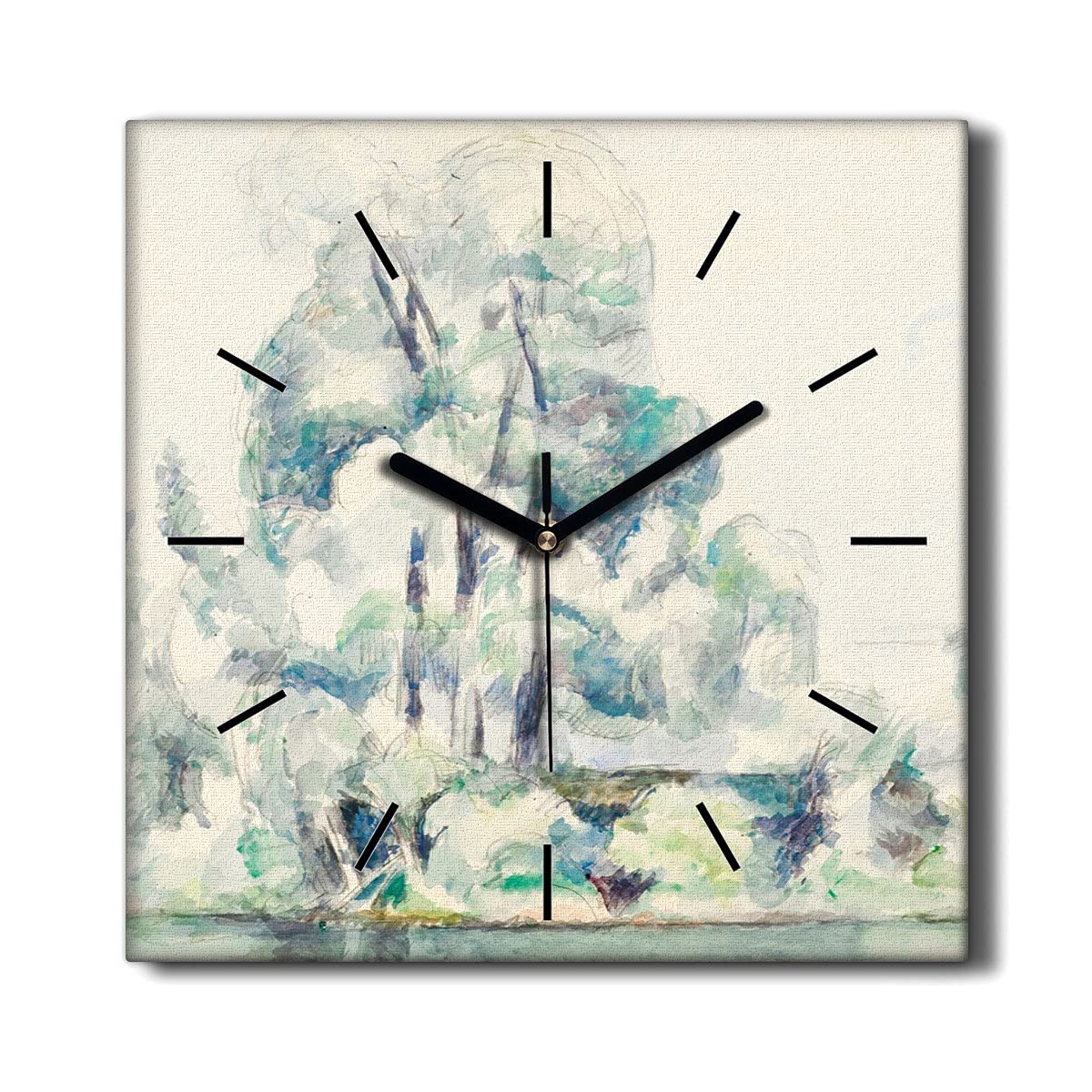 Horloge murale 30x30cm sans tic-tac tableau sur toile salon peinture arbre naturel