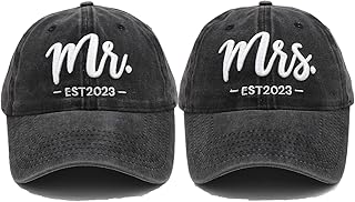 Mr and Mrs EST 2023 Hats for Men Women, Bride Groom Hats 3D Embroidered Baseball Caps Set Wedding Gifts for Couples