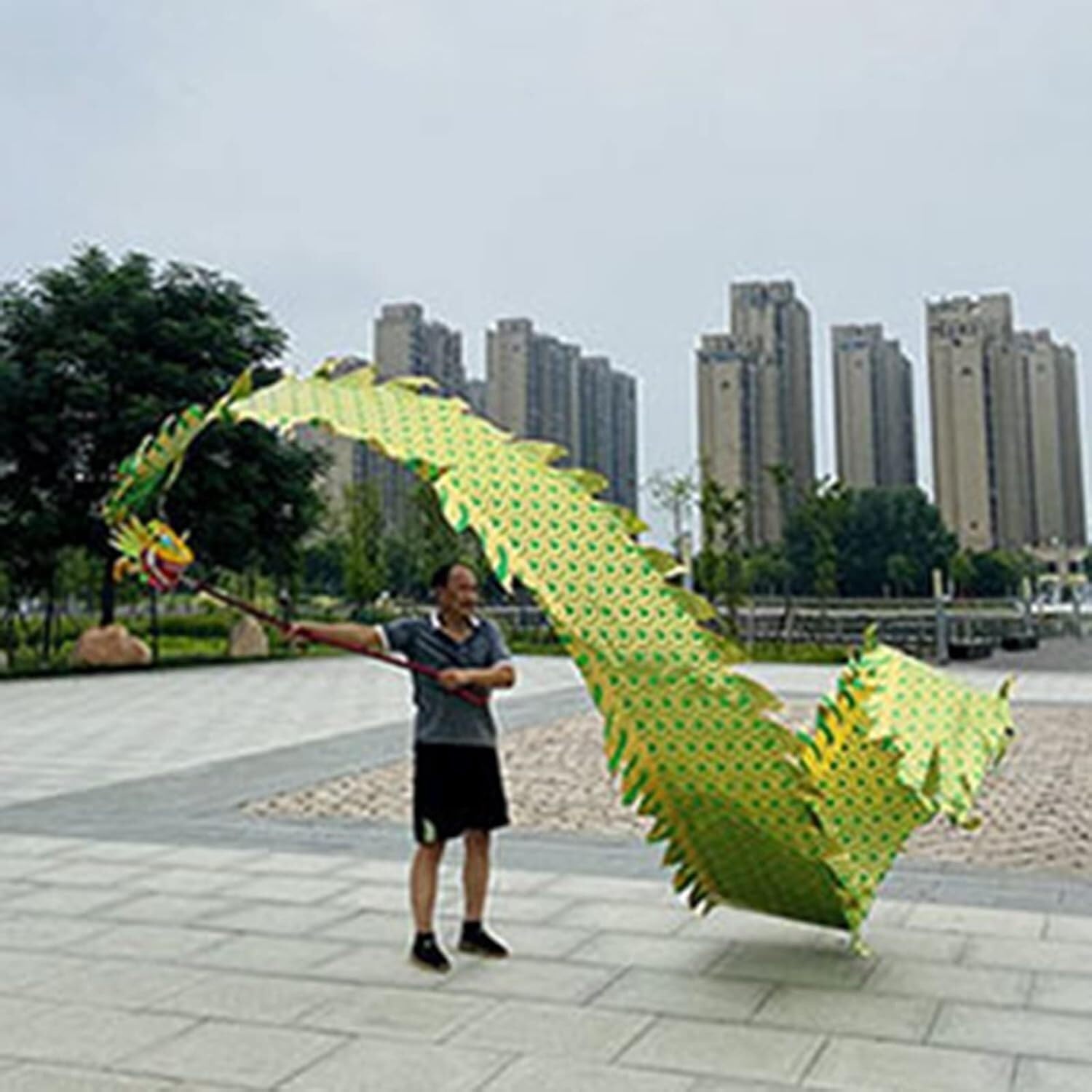 Ruban de danse du dragon vert avec sac pour réussir vos spectacles de talents
