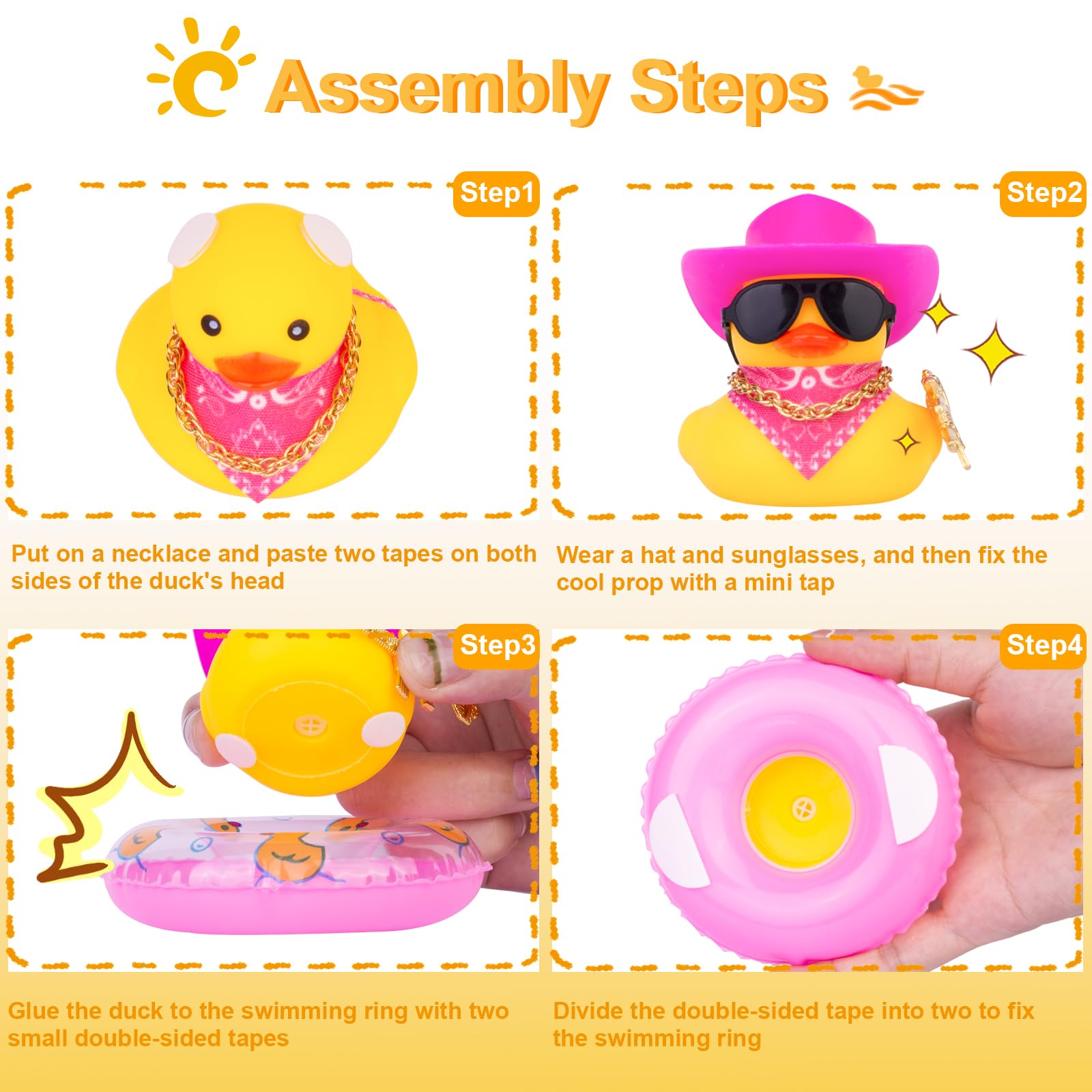 Wonuu Auto-Deko – Rosa Cowboy-Ente Mit Sonnenbrille Und Hut Fürs Armaturenbrett