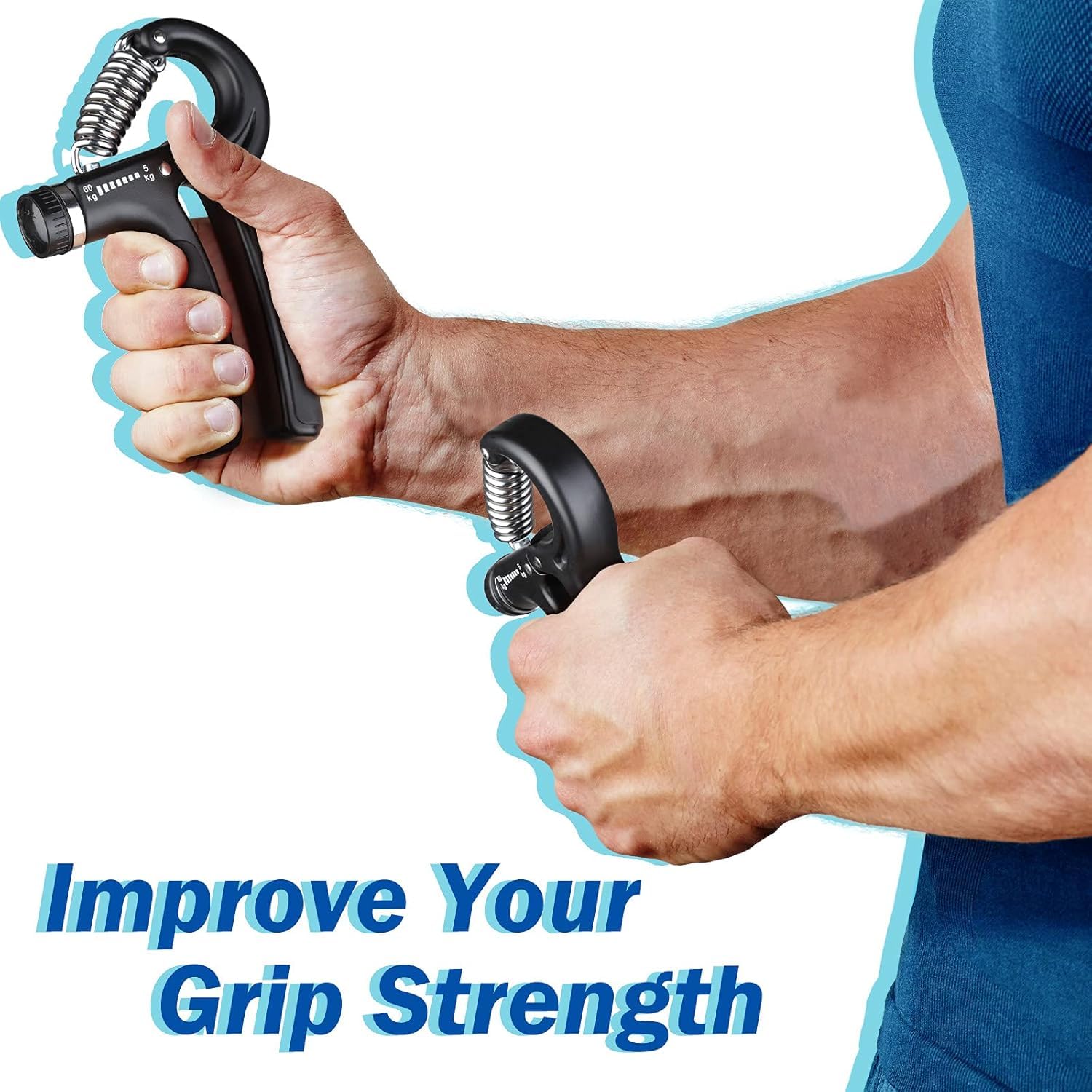 XYNO Grip Strength Trainer – Adjustable Hand Gripper 5-60kg (11-132 lbs) | Forearm & Finger Strengthener for Muscle Building, Rehabilitation & Injury Recovery – Portable Hand Exerciser (BLACK, PACK OF 2) 3