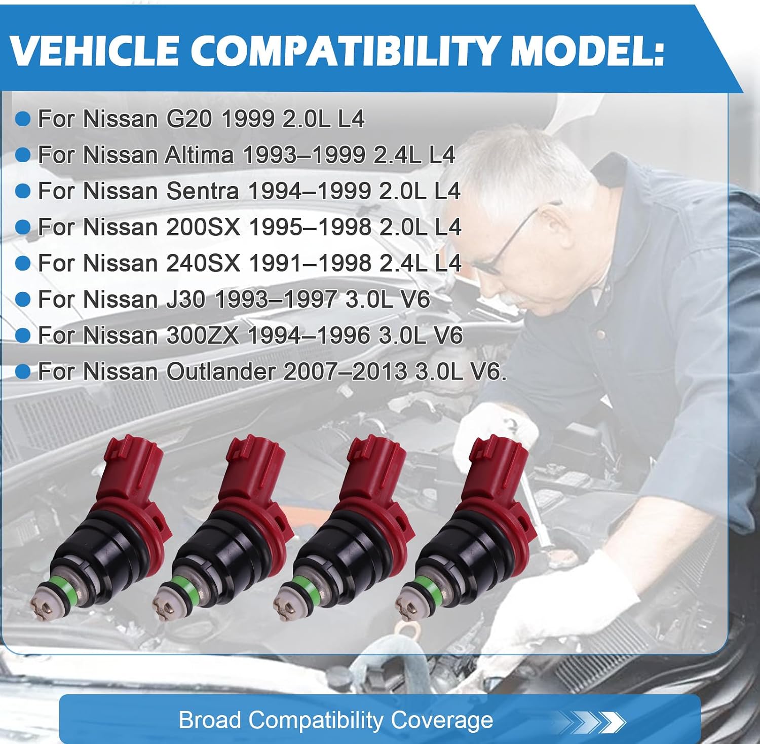 16600-96E01 FJ285 Fuel Injectors Fit for 1991-1999 Nissan 240SX 300ZX Altima Sentra 200SX G20 J30 2.0L 2.4L 3.0L Replaces OE 16600-96E01 16600-96E00 16600-5E511 842-18114 FJ285