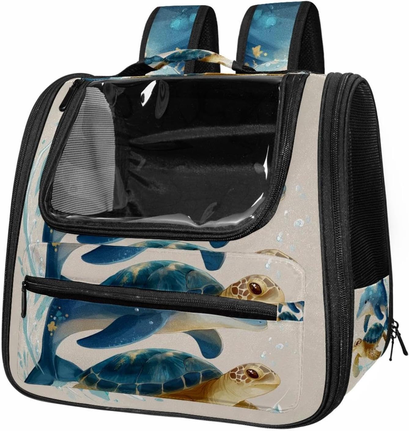 Portable Travel pet Backpack Carrier Hamster Bag Small Dog cat Carrier Breathable Hang Bag, Cute Ocean Dolphin with Sea Turtle (3)