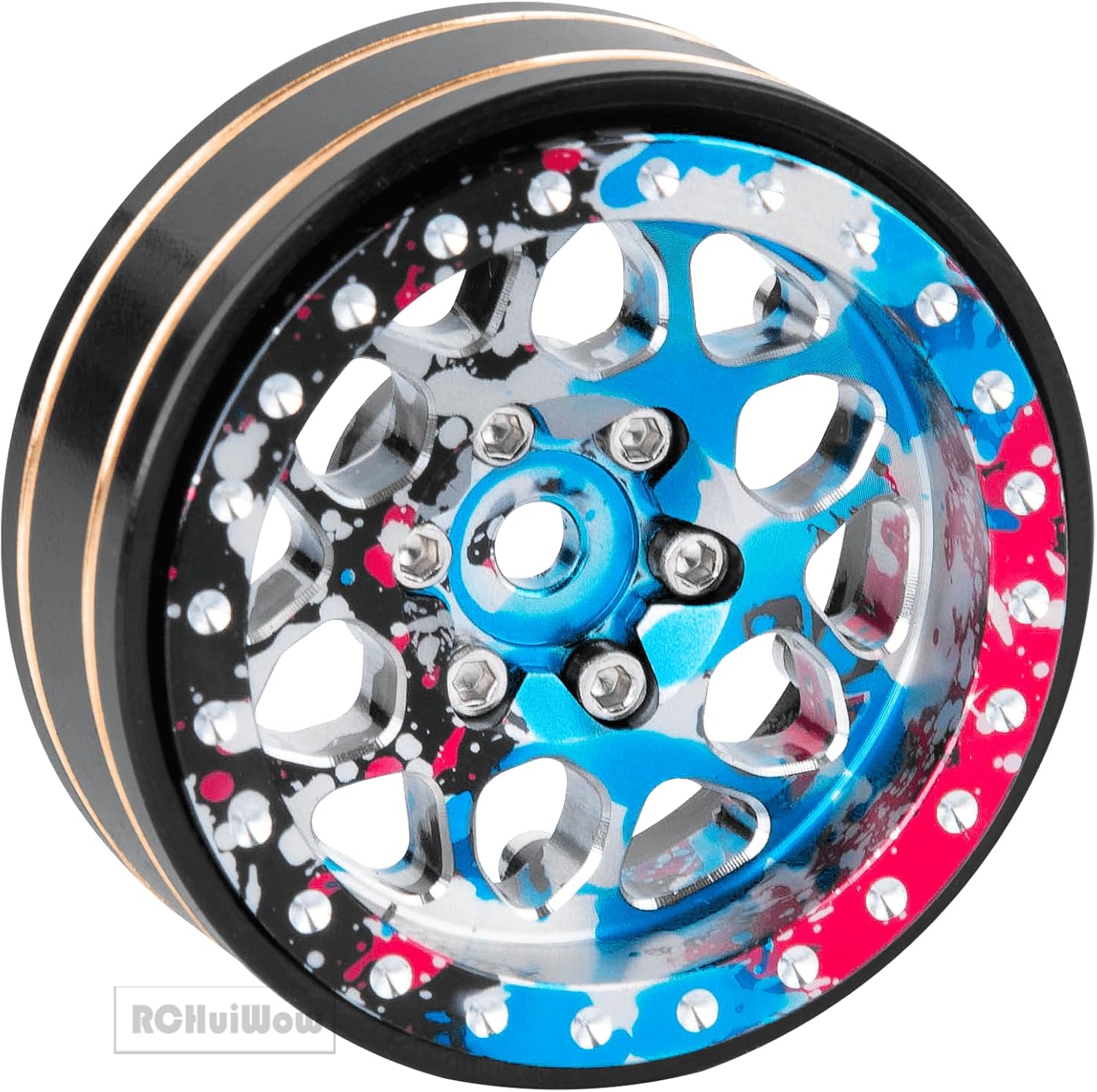 RC 1.3 Beadlock Wheels for 1/18 1/24 RC Crawler Car TRX4M SCX24,1.3 RC Wheels Brass Coating Rings Alloy Rims for Trx4m Scx24,Colorful