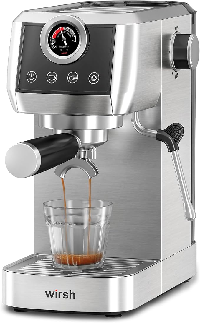wirsh Espresso Machine,20 Bar Semi-Automatic Espresso Maker with Milk Frother Steamer&Touch Screen,Compact Stainless Steel Expresso Machine for Latte & Cappuccino,42oz Tank,UPGRADE