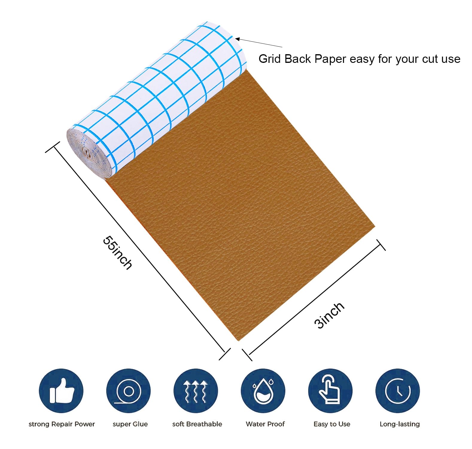 Eswala Self-Adhesive Leather Repair Patch - 3x55 Inch, Vinyl Repair Tape For Furniture, Couch, Car Seats