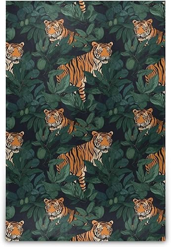 Green Plants Orange Tigers Pattern Throw Blanket Ultra-Soft Comfy Holiday Bed Blanket 60x90 Inches for Camping Office Couch Chair Adults Kids Fluffy