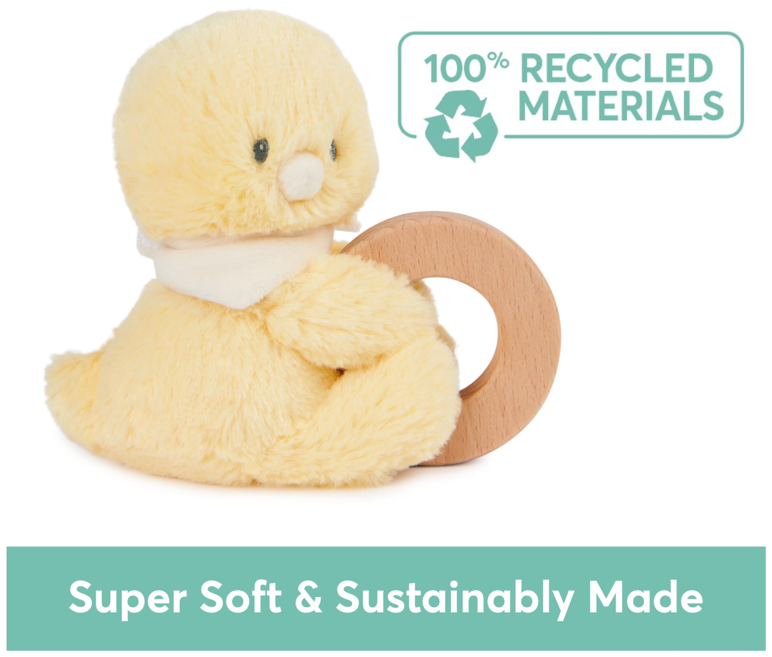 GUND Grzechotka dla niemowląt, wypchane zwierzę, wykonana w 100% z pluszowych materiałów pochodzących z recyklingu, drewniana grzechotka dla niemowląt i noworodków, żółta, 25 cm