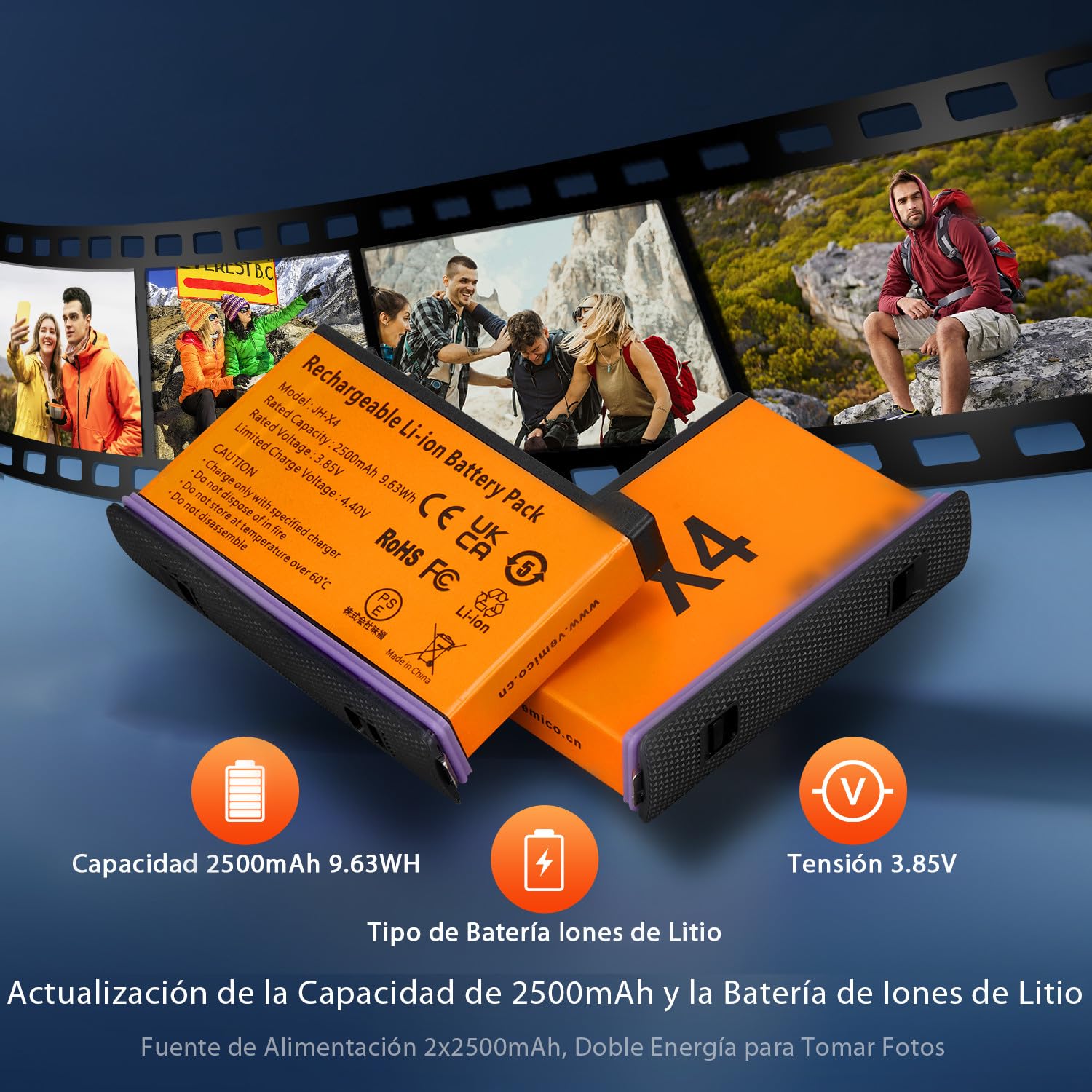 Vemico 360 X4 Batería Cargador Kit 2 x 2500mAh 360 One X4 Baterias | USB-C 3-Canales LED Cargador para 360 One X4 Cámara de Acción